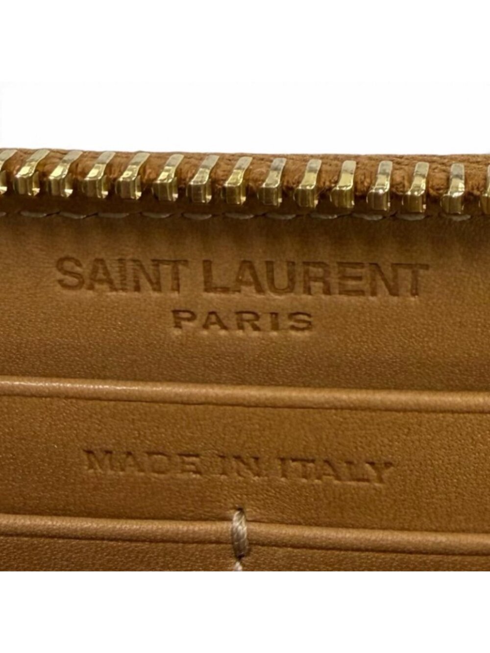 Saint Laurent Paris Logo Stamp Leather Zip Around Wallet Light Brown - Picture 10 of 13